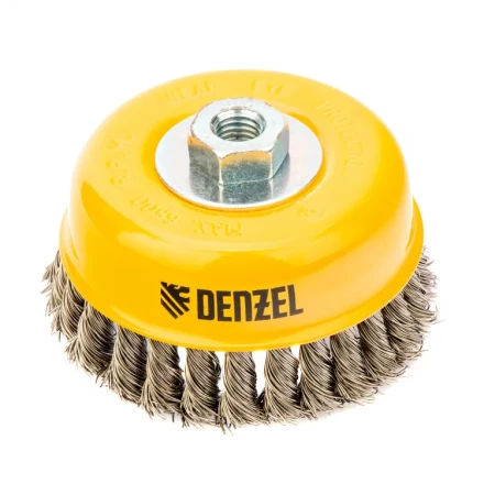 Щетка для УШМ 125 мм Чашка крученая нержавеющая проволока 0.5 мм М14 Denzel 746273 купить в Нефтеюганске