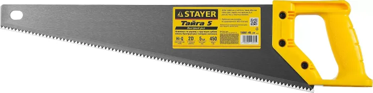 Ножовка ударопрочная (пила) STAYER ТАЙГА-5 450 мм, 5 TPI, быстрый рез поперек волокон, для крупных и средних заготовок 15061-45_z01 купить в Нефтеюганске