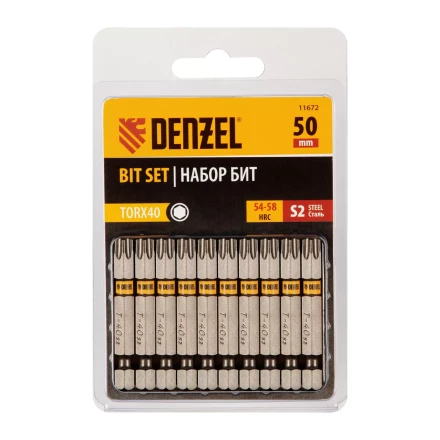 Бита TX 40х50, сталь S2, шестигранный профиль, 10 шт. Е 6,3 Denzel 11672 купить в Нефтеюганске