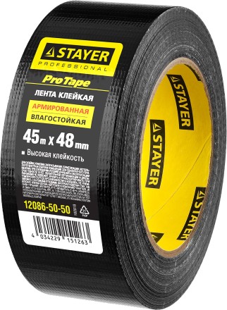 Армированная лента, STAYER Professional 12086-50-50, универсальная, влагостойкая, 48мм х 45м, черная 12086-50-50 купить в Нефтеюганске