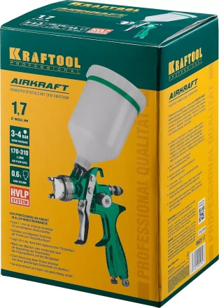 Краскопульт пневматический KRAFTOOL AirKraft, HVLP, с верхним бачком, 1,7мм 06522-1.7 купить в Нефтеюганске