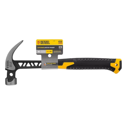 Молоток-гвоздодёр Denzel 10466, 450 г, цельнокованый,боек с магнитом, двухкомп. обрезин. рук-ка купить в Нефтеюганске