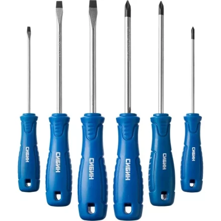 Набор: Отвертки СИБИН 25086 с закаленным стержнем, маслобензостойкая рукоятка, в блистере, 6 предметов 25086 купить в Нефтеюганске