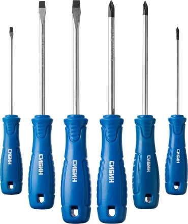 Набор: Отвертки СИБИН 25086 с закаленным стержнем, маслобензостойкая рукоятка, в блистере, 6 предметов 25086 купить в Нефтеюганске
