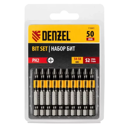 Бита PH2х50, сталь S2, цилиндр., 10 шт. Е 6,3 Denzel 11641 купить в Нефтеюганске