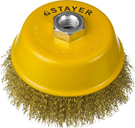 STAYER &quot;PROFESSIONAL&quot;. Щетка чашечная для УШМ, витая стальная латунированная проволока 0,3мм, 125ммхМ14 35125-125 купить в Нефтеюганске
