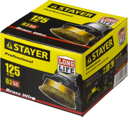 STAYER &quot;PROFESSIONAL&quot;. Щетка чашечная для УШМ, витая стальная латунированная проволока 0,3мм, 125ммхМ14 35125-125 купить в Нефтеюганске