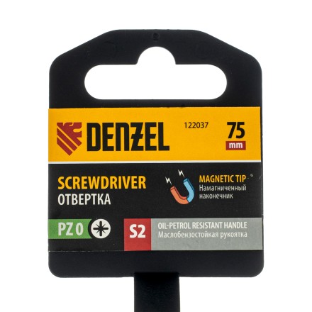 Отвертка, PZ0x75 мм, S2, 3к рукоятка Denzel 122037 купить в Нефтеюганске