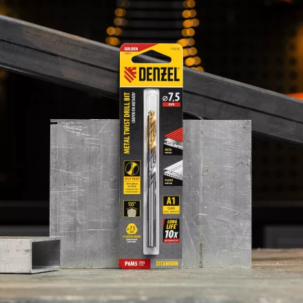 Сверло спиральное по металлу Denzel 7,5 x 109 мм, Р6М5, Golden Tip, 718238 купить в Нефтеюганске