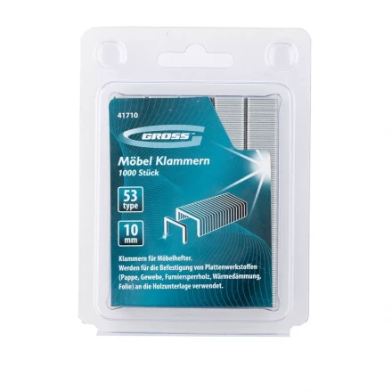 Скобы 10 мм для мебельного степлера усиленные тип 53 1000 шт GROSS 41710 купить в Нефтеюганске