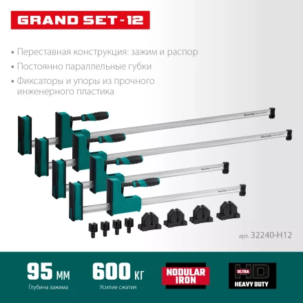 Набор корпусных струбцин KRAFTOOL GRAND 32240-H12 купить в Нефтеюганске