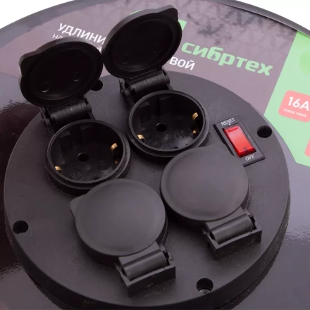 Удлинитель силовой 50 м, 16А, тип УХз16, КГ 3 x 1.5 мм, на стальной катушке, 4 розетки Сибртех 95877 купить в Нефтеюганске