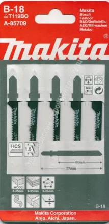 Пилка для лобзика Makita A-85709 ( 5 шт.) HCS 77х1,8 мм рез-35 мм  крив.пропил купить в Нефтеюганске