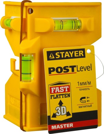 Уровень-угольник STAYER &quot;MASTER&quot; &quot;POSTLevel&quot; пластмассовый с магнитом, 3 ампулы 3456_z01 купить в Нефтеюганске