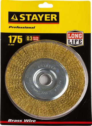 STAYER &quot;PROFESSIONAL&quot;. Щетка дисковая для УШМ, витая стальная латунированная проволока 0,3мм, 175ммх22мм 35122-175 купить в Нефтеюганске