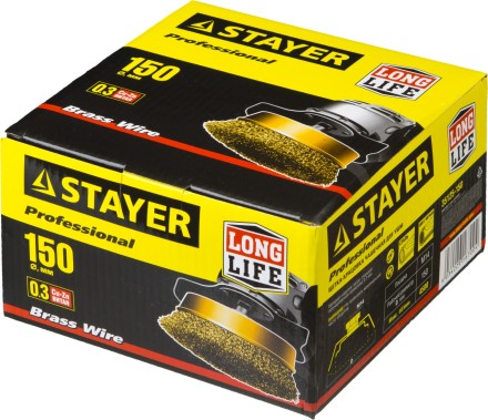STAYER &quot;PROFESSIONAL&quot;. Щетка чашечная для УШМ, витая стальная латунированная проволока 0,3мм, 150ммхМ14 35125-150 купить в Нефтеюганске