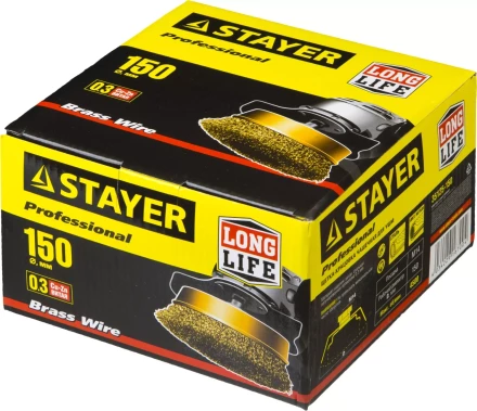 STAYER "PROFESSIONAL". Щетка чашечная для УШМ, витая стальная латунированная проволока 0,3мм, 150ммхМ14 35125-150 купить в Нефтеюганске