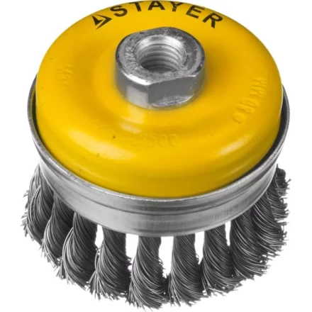 STAYER "PROFESSIONAL". Щетка чашечная усиленная для УШМ, жгутированная стальная проволока 0,5мм, 80ммхМ14 35137-080 купить в Нефтеюганске