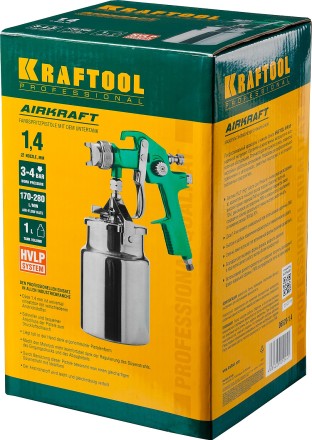 Краскопульт пневматический KRAFTOOL AirKraft, HVLP, с нижним бачком, 1,4мм 06520-1.4 купить в Нефтеюганске