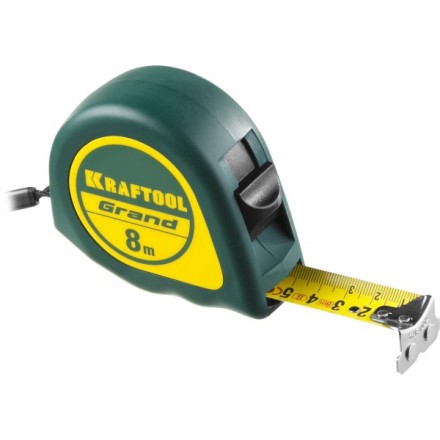 Рулетка KRAFTOOL GRAND, обрезиненный пластиковый корпус, 8м/25мм 34022-08-25 купить в Нефтеюганске