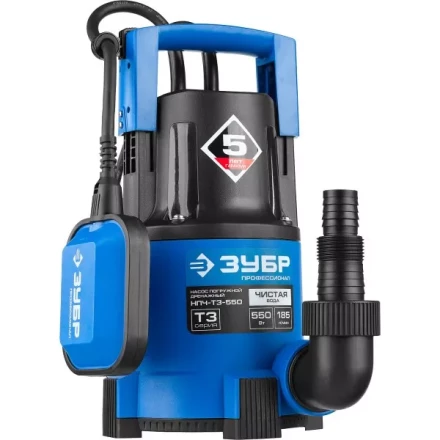 Насос ЗУБР &quot;ПРОФЕССИОНАЛ&quot; Т3 погружной дренажный для чистой воды (d пропускаемых частиц до 5мм), 550Вт, пропускная способность 185л/мин, напор 8,5м НПЧ-Т3-550 купить в Нефтеюганске