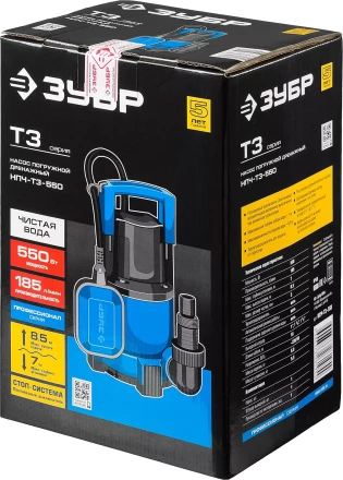 Насос ЗУБР &quot;ПРОФЕССИОНАЛ&quot; Т3 погружной дренажный для чистой воды (d пропускаемых частиц до 5мм), 550Вт, пропускная способность 185л/мин, напор 8,5м НПЧ-Т3-550 купить в Нефтеюганске