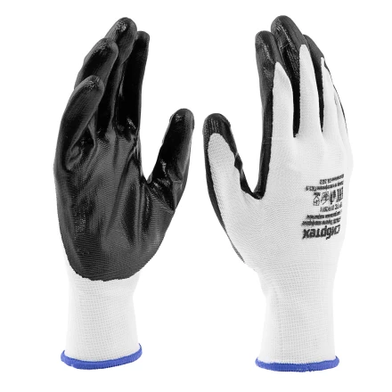 Перчатки полиэфирные с черным нитрильным покрытием, размер 9, 13 класс вязки// Сибртех 678635 купить в Нефтеюганске