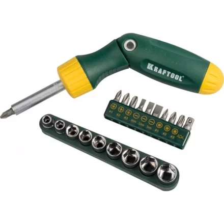 Набор из отвертки &quot;BIT-LOCK&quot; реверсивно-рычажной с битами и торцовыми головками, KRAFTOOL 26151-H21, 21 предмет 26151-H21 купить в Нефтеюганске