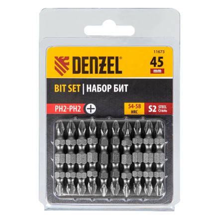 Бита двухсторонняя, PH2-PH2 х 45 мм, сталь S2, 10 шт. Denzel 11673 купить в Нефтеюганске