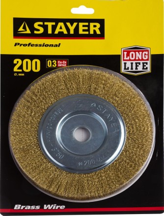 STAYER &quot;PROFESSIONAL&quot;. Щетка дисковая для УШМ, витая стальная латунированная проволока 0,3мм, 200ммх22мм 35122-200 купить в Нефтеюганске