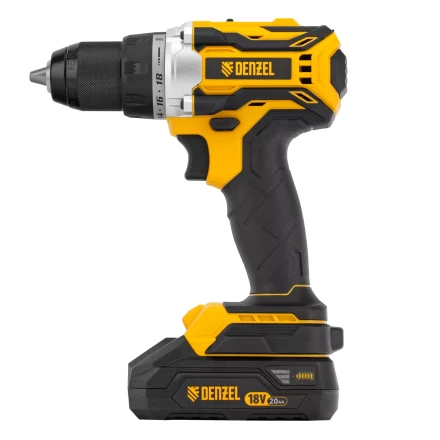 Дрель-шуруповерт аккумуляторная Denzel  BLDL-18-0 26140, бесщет.2 Li-Ion, 18 В купить в Нефтеюганске