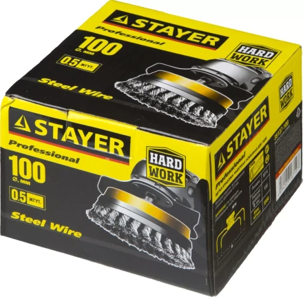 STAYER &quot;PROFESSIONAL&quot;. Щетка чашечная усиленная для УШМ, жгутированная стальная проволока 0,5мм, 100ммхМ14 35137-100 купить в Нефтеюганске