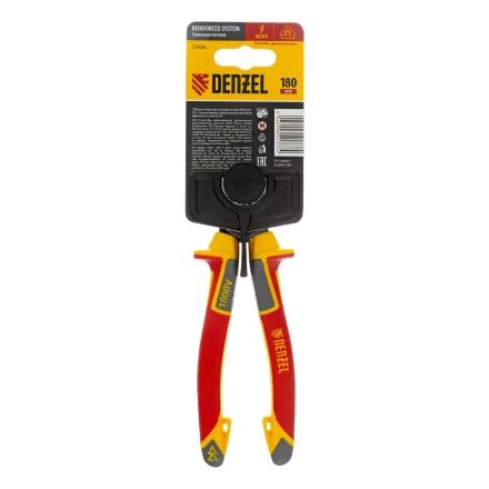 Плоскогубцы комбинированные Denzel 17086, диэлектрические трехкомпонентные рукоятки до 1000 В, 180 мм купить в Нефтеюганске
