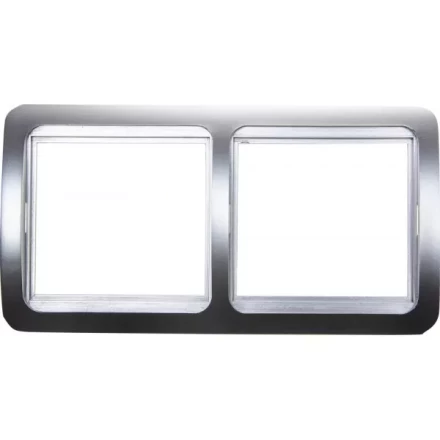 Панель СВЕТОЗАР &quot;ГАММА&quot; накладная, горизонтальная, цвет светло-серый металлик, 2 гнезда SV-54146-SM купить в Нефтеюганске