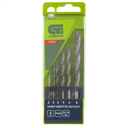 Набор сверл по металлу 2 - 8 мм 6 штук Р6М5 пластиковый кейс СИБРТЕХ артикул 72348 купить в Нефтеюганске