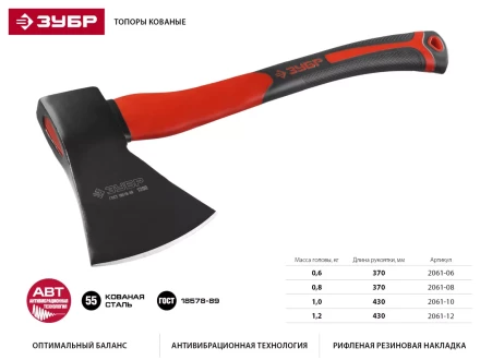 Топор ЗУБР &quot;МАСТЕР&quot; кованый с двухкомпонентной стеклопластиковой рукояткой, 1,0кг 2061-10 купить в Нефтеюганске