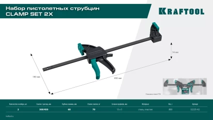 Набор пистолетных струбцин KRAFTOOL 32225-H2 купить в Нефтеюганске