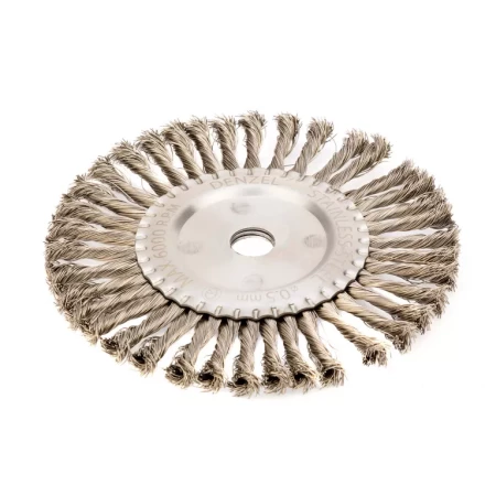 Щетка для УШМ 200 мм Плоская крученая нержавеющая проволока 0.5 мм посадка 22.2 мм Denzel 746383 купить в Нефтеюганске
