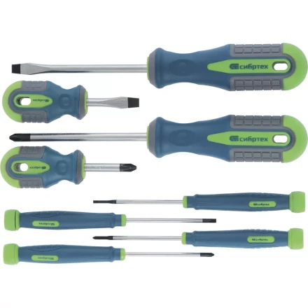 Набор отверток универсальный CrV трехкомпонентные рукоятки 8 предметов Сибртех 13375 купить в Нефтеюганске