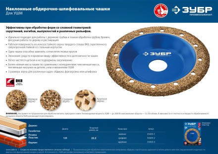 ЗУБР №3 крупное зерно, 125 мм, ВК8, наклонная обдирочно-шлифовальная чашка, Профессионал (33435-3) купить в Нефтеюганске