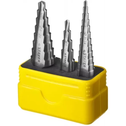 Набор STAYER "MASTER": Ступенчатые сверла по сталям и цвет.мет., сталь HSS, d=3-14мм,12ступ. d 4-12 мм 5 ступ., d 6-20мм 8ступ. 29660-3-20-H3 купить в Нефтеюганске