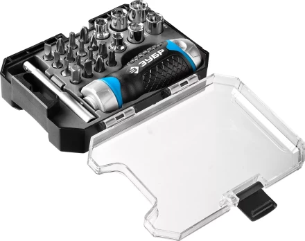 Набор ЗУБР &quot;ПРОФЕССИОНАЛ&quot;: Отвертка реверсив с двухкомп рукоят, насадки, CrMo, рукоят с отсеком для хранения бит, 24 предмета 25353-H24 купить в Нефтеюганске