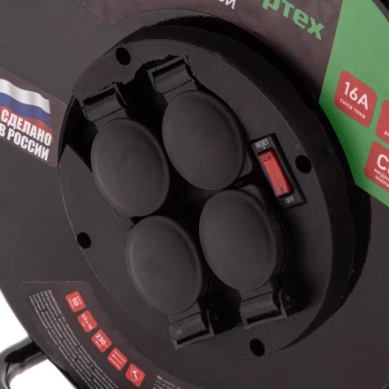 Удлинитель силовой 50 м, 16А, тип УХз16, КГ 3 x 2.5 мм, на стальной катушке, 4 розетки Сибртех 95880 купить в Нефтеюганске