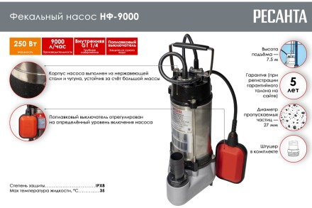 Фекальный насос Ресанта НФ-9000 77/5/1 купить в Нефтеюганске