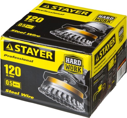 STAYER &quot;PROFESSIONAL&quot;. Щетка чашечная усиленная для УШМ, жгутированная стальная проволока 0,5мм, 120ммхМ14 35137-120 купить в Нефтеюганске