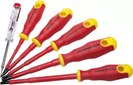Набор STAYER &quot;PROFI&quot; &quot;ELECTRO&quot;: Отвертки диэлектрические, тестер, 100-250В, Cr-V, 6шт 25145-H6_z01 купить в Нефтеюганске