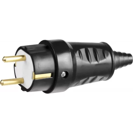 Вилка СИБИН электрическая ударопрочная, с заземлением, 16А/220В, черная 55115-B купить в Нефтеюганске