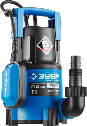 Насос ЗУБР &quot;ПРОФЕССИОНАЛ&quot; Т3 погружной дренажный для чистой воды (d пропускаемых частиц до 5мм), 400Вт, пропускная способность 140л/мин, напор 8,0м НПЧ-Т3-400 купить в Нефтеюганске