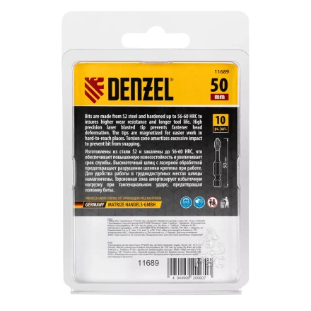 Бита IMPACT, PH2x50 мм, лазерная обработка шлица, сталь S2, 10 шт., Е 6,3 Denzel 11689 купить в Нефтеюганске