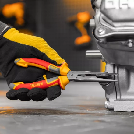 Длинногубцы прямые Denzel 17305, диэлектрические рукоятки до 1000 В, трехкомпонентные рукоятки, 205мм купить в Нефтеюганске